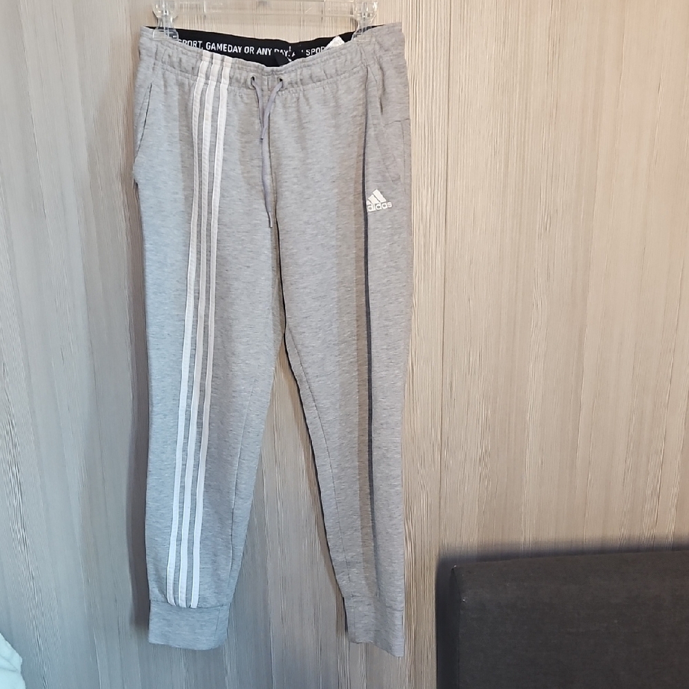 Adidas Kids Light Gray Joggers with White Stripes